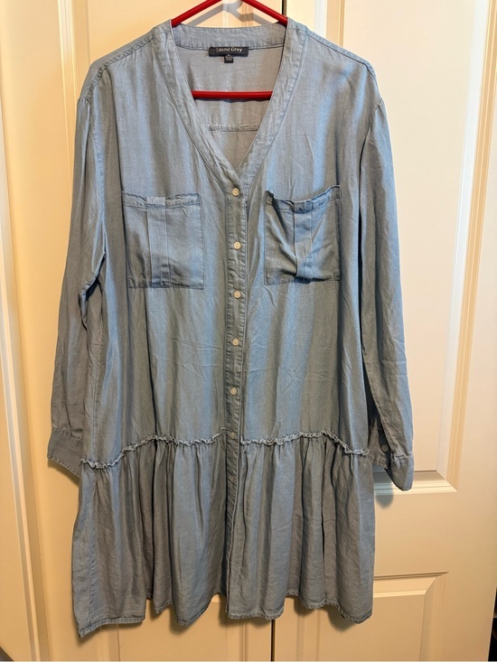 Laurel Grey Dresses & Skirts - Laurel Grey Light Blue Button-Front Tiered Long-Sleeve Dress